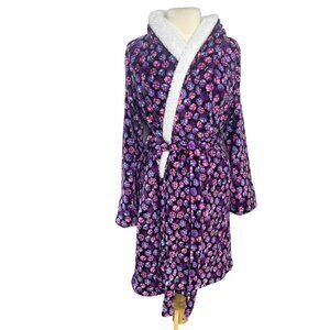 Vera Bradley Robe Hooded Womens L/XL Purple Pink Plush Floral